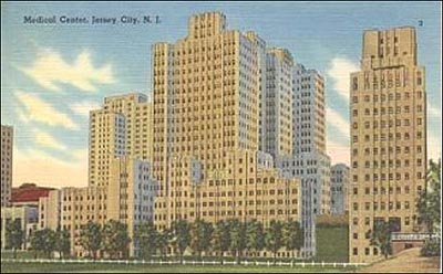Postcard detailing the original Jersey City Medical Center buildings.